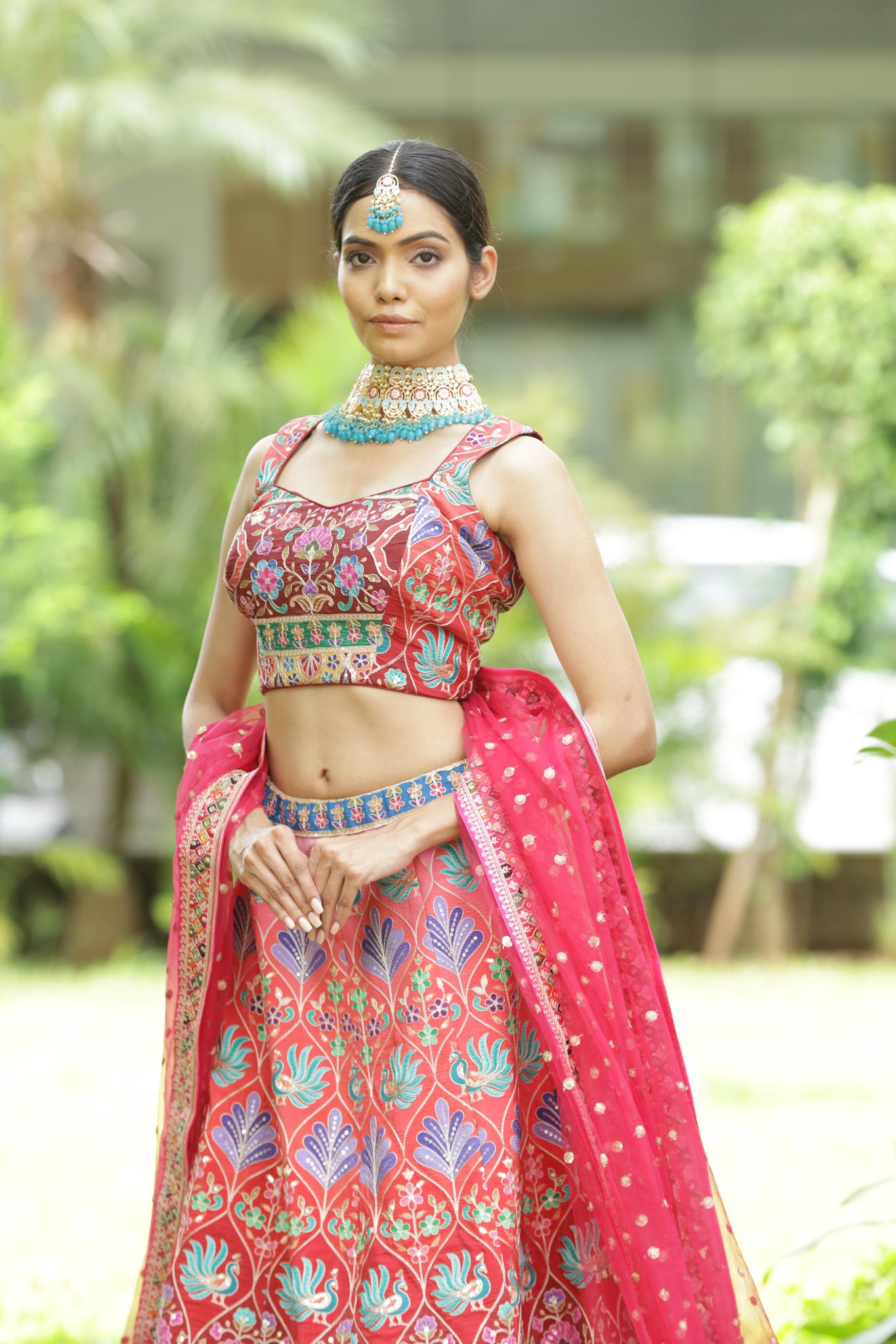 KALISTA- Multicolour Fuscia Pink lehenga Sequins With Resham Work