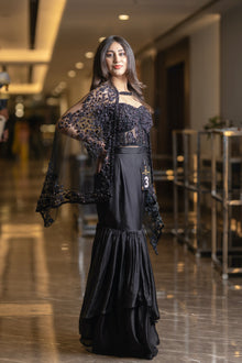 Coralie- Black Saree with Jacket and Embroidered Corset Blouse