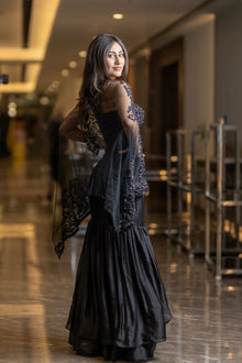 Coralie- Black Saree with Jacket and Embroidered Corset Blouse