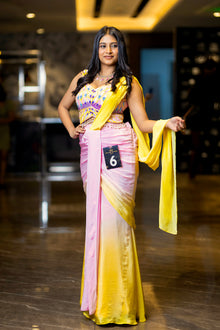 ISHQA- Yollow/ Pink Shaded Saree with Handwork Blouse