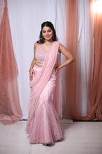 Ekaya Pink  Net Handcrafted Fishcut Lehenga Saree Set .