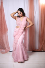 Ekaya Pink  Net Handcrafted Fishcut Lehenga Saree Set .