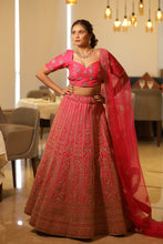 ROOP-VEGETIAN Red raw silk Lehenga with Aari ,cutdana,sequins,thread work