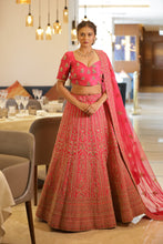 ROOP-VEGETIAN Red raw silk Lehenga with Aari ,cutdana,sequins,thread work