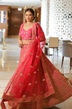 ROOP-VEGETIAN Red raw silk Lehenga with Aari ,cutdana,sequins,thread work