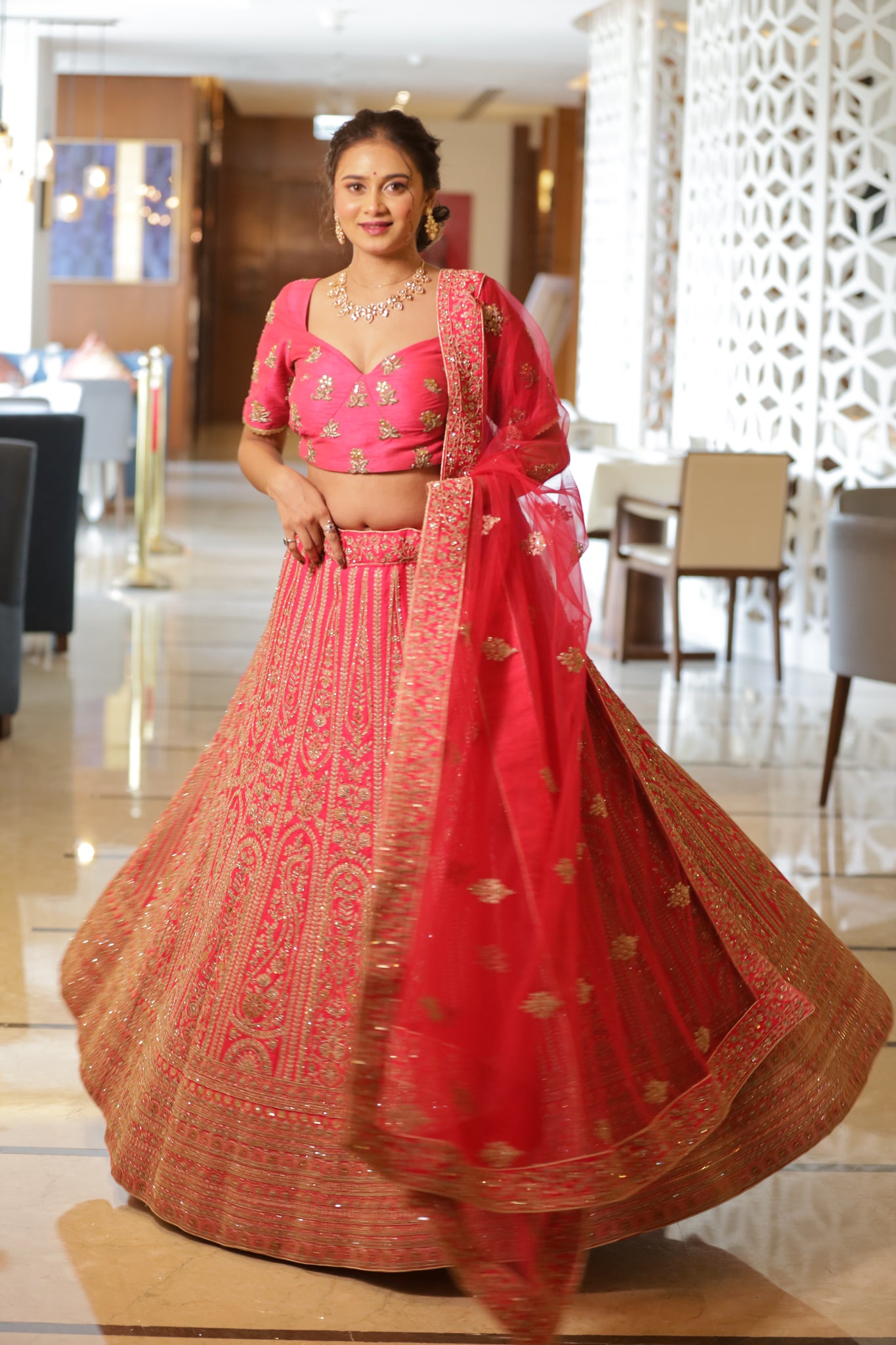 ROOP-VEGETIAN Red raw silk Lehenga with Aari ,cutdana,sequins,thread work