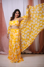 RIYANA-Yellow Printed Crop Top Pant And Full Sleeves Jacket