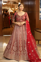 AYESHA-Maroon Velvet Zardozi and resham Embroidered Bridal Lehegan Set