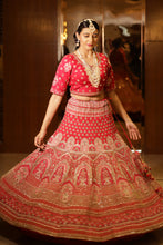 CIARA-SCARLETT Red Zardozi and resham bridal hand Embroidered  Lehenga Set