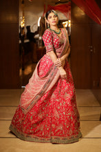 ROOP-VENETIAN Red raw silk lehenga with Aari ,sequins ,thread work