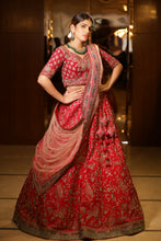 ROOP-VENETIAN Red raw silk lehenga with Aari ,cutdana ,sequins ,thread work