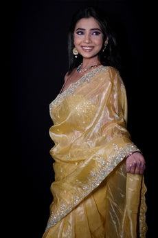 ARANZA-Gold Yellow Designer Tissue Silk Saree