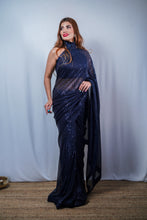 AGATA Navy Blue Net Saree With Blouse.