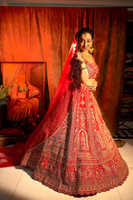 SHANNO Red 14 Kali Embroidered Bridal Lehenga Blouse With Scallop Dupatta .