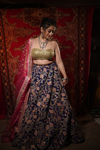 Kalista-  Blue Multicolour sequins  with resham work Lehenga set