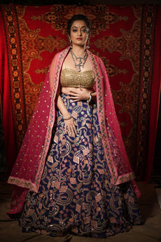 Kalista-  Blue Resham work Lehenga set