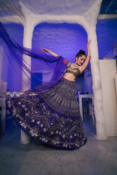 Lashkaraa Purple Net Lehenga Choli Set In Sequins ,Cutdana Work.