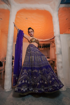 Lashkaraa Purple Net Lehenga Choli Set In Sequins ,Cutdana Work.
