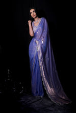 ZENA- IRIS Purple Metallic Satin  Stone Work Tissue Saree with Unstitched Blouse