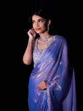 ZENA- IRIS Purple Metallic Satin  Stone Work Tissue Saree with Unstitched Blouse