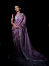 designer saree,IRIS Purple Metallic saree, peach saree, navi mumbai saree, sequins saree 