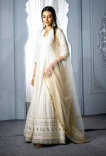 ALICA - WHITE long anarkali with sequence and with dupatta with border. (Copy)