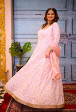 ALICA - Peach Pink long anarkali with sequence and with dupatta with border..