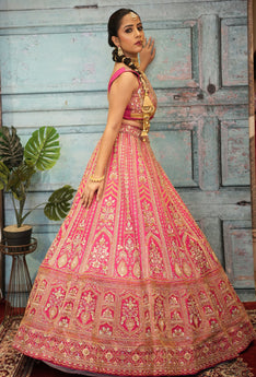 Mahira- Rani Pink Embroidered  Lehenga Blouse With Dupatta