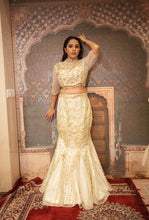 SHAHNAZ -White handcrafted mermaid lehenga set in Organza Fabric