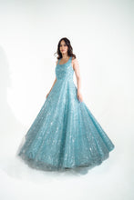 KASHMIRAA - Embroidered Sky Blue Gown  in net with sequins & cutdana work .