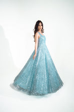 KASHMIRAA - Embroidered Sky Blue Gown  in net with sequins & cutdana work