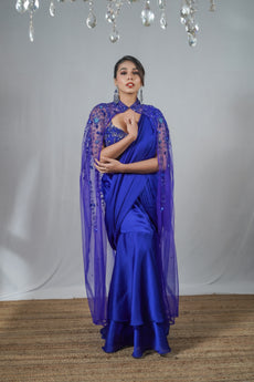 SAMYAKK -Royal Blue Silk Saree with Cape