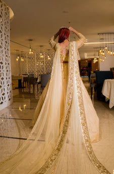 SHIRAZ- Golden Lehenga with full sleeves Blouse and Dupatta