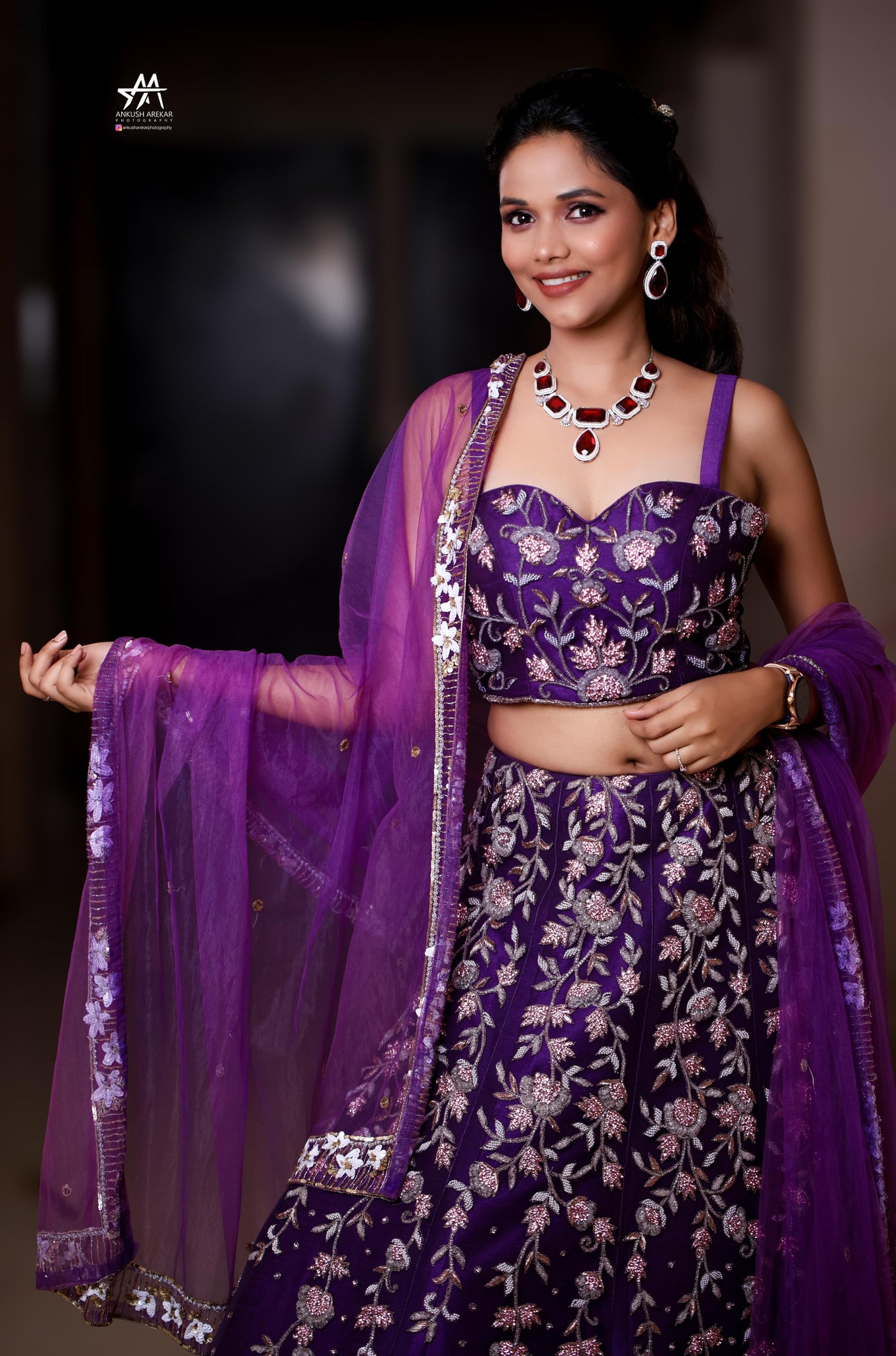 Lashkaraa Purple Net Lehenga Choli Set In Sequins ,Cutdana Work.