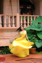 ROKSANA-Yellow Drape Saree  In Pearl ,Zardozi,Cutdana ,Sequins & Stone Work.