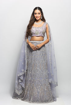 NORA- Lavender Pearlwork Net Readymade Lehenga