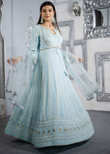 SIA- Soft Cyan Blue Chikankari Sequins Anarkali With Sequins Motif Border Dupatta