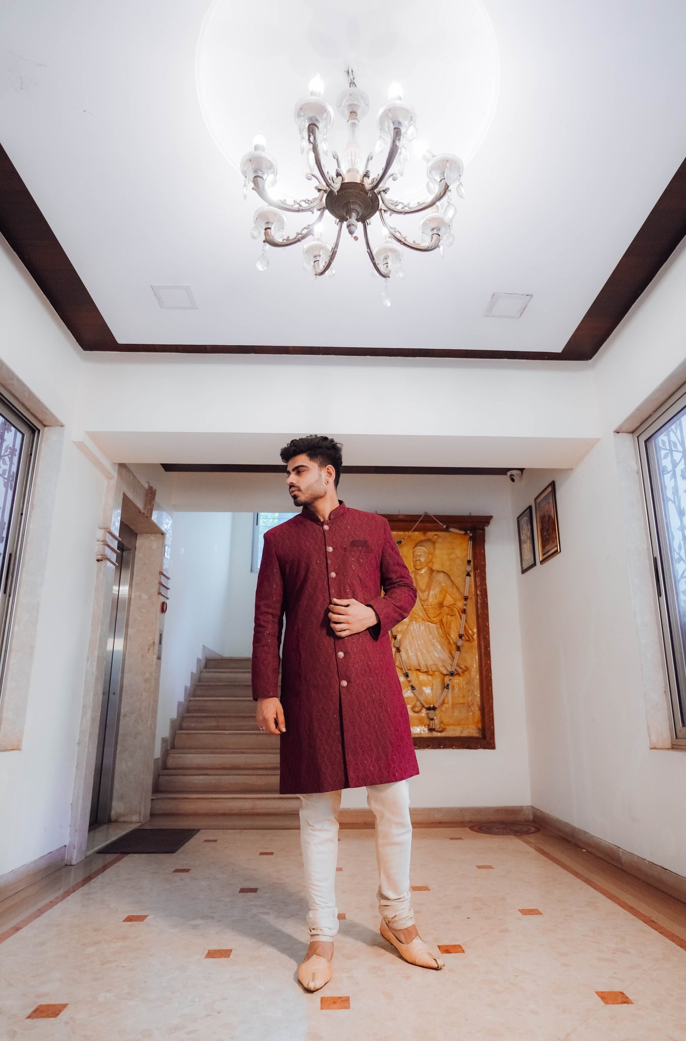 JIHAN-Bright collection Solid Chikankari Sherwani