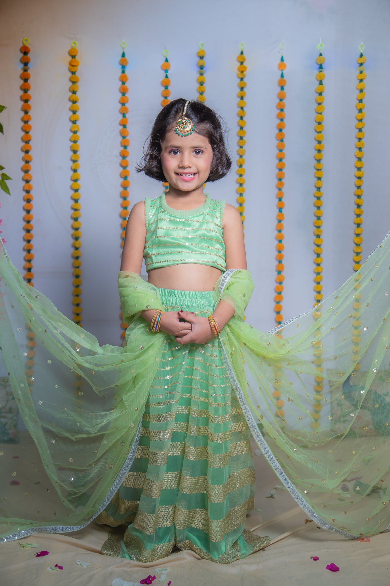 Buy Tutus by Tutu Green Embroidered Top And Lehenga Set For Girls Online |  Aza Fashions