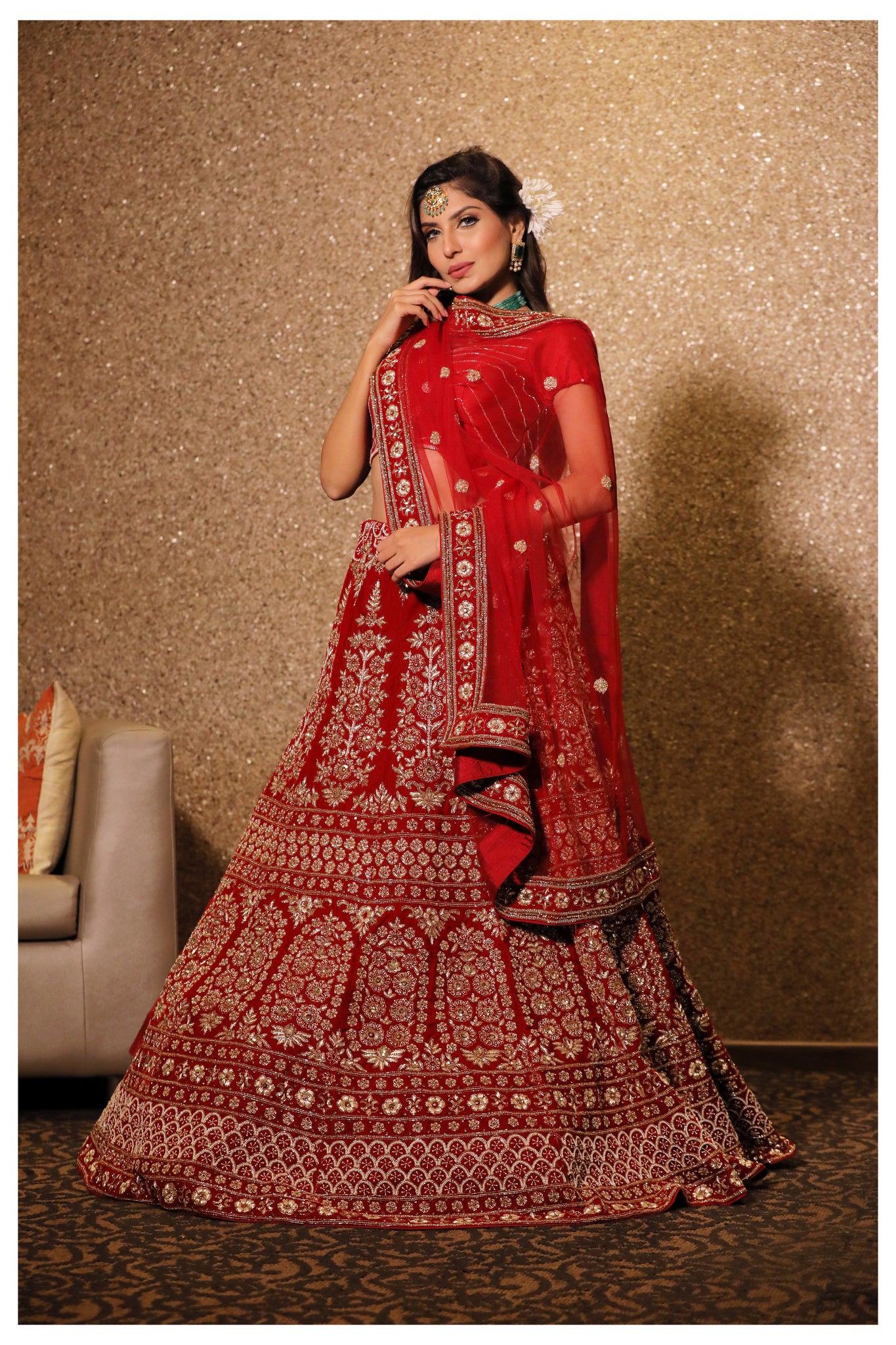 MAROON VELVET 'HERA' LEHENGA