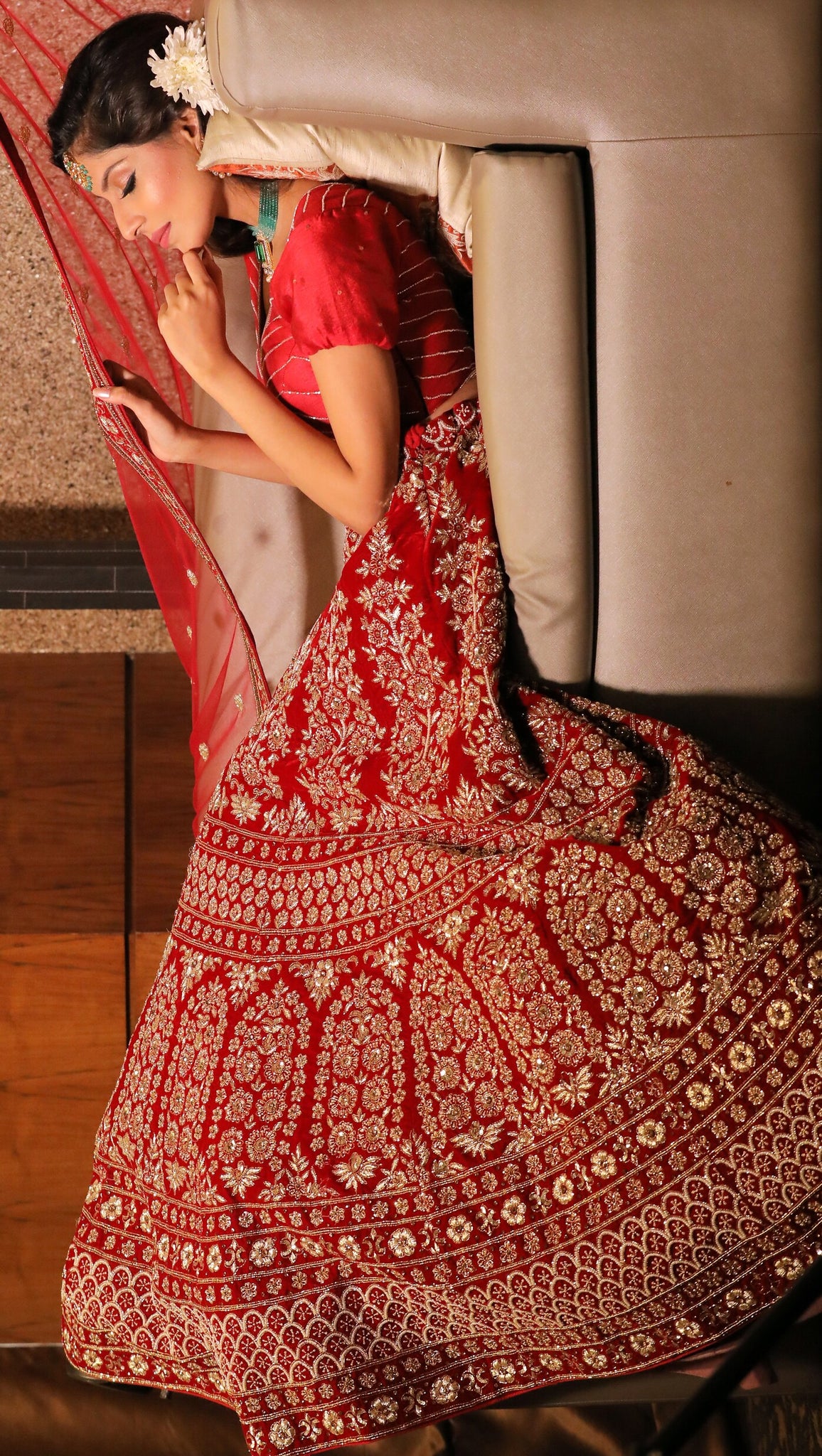 MAROON VELVET 'HERA' LEHENGA