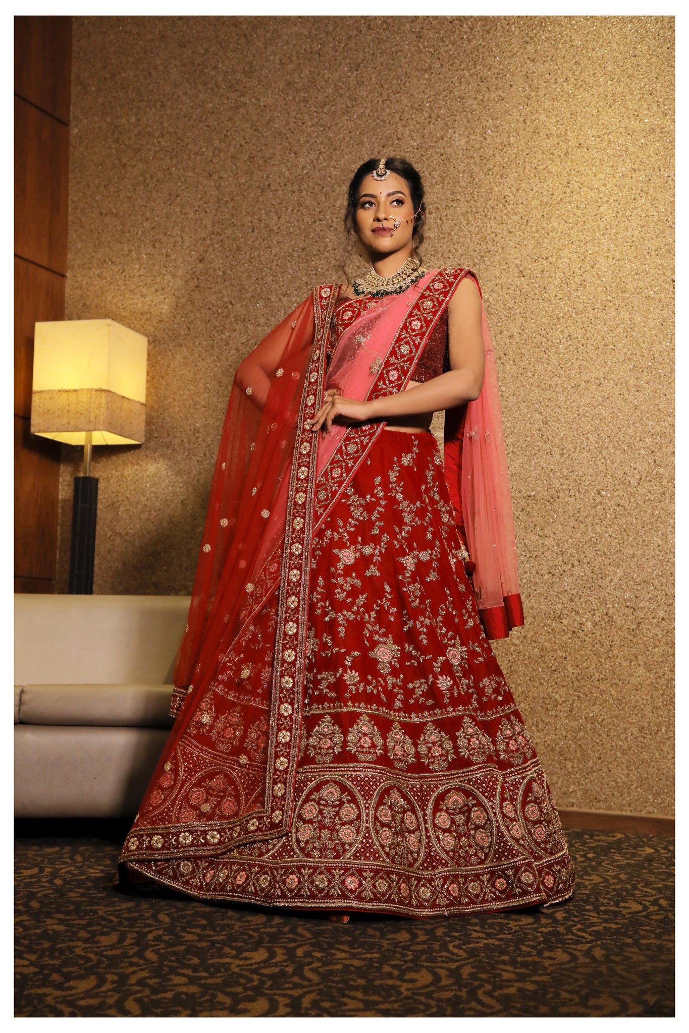 RED 'AILNA' LEHENGA