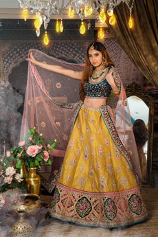 ASTHA- Golden Yellow Heavy Border Lehenga Set.