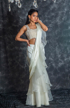 White  CRAPE 'O SOLE MIO' SAREE