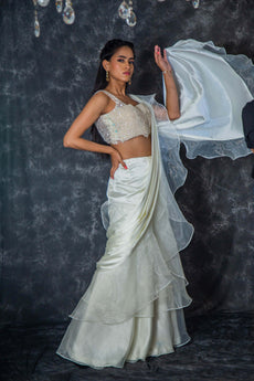 White  CRAPE 'O SOLE MIO' SAREE