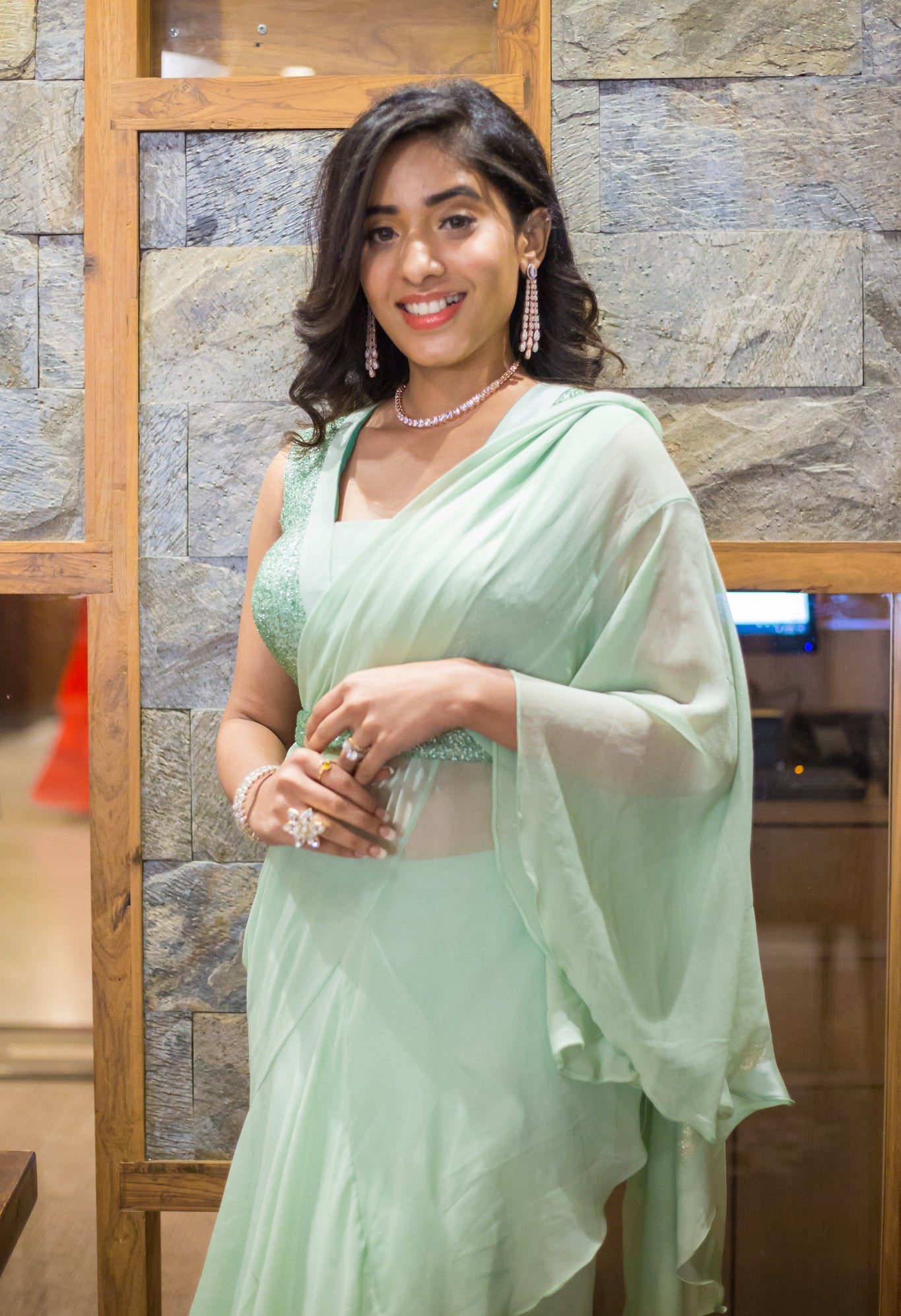 MINT GREEN RUFFLE SAREE