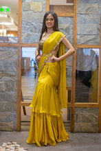 MUSTARD YELLOW DRAPE DOUBLE SAREE