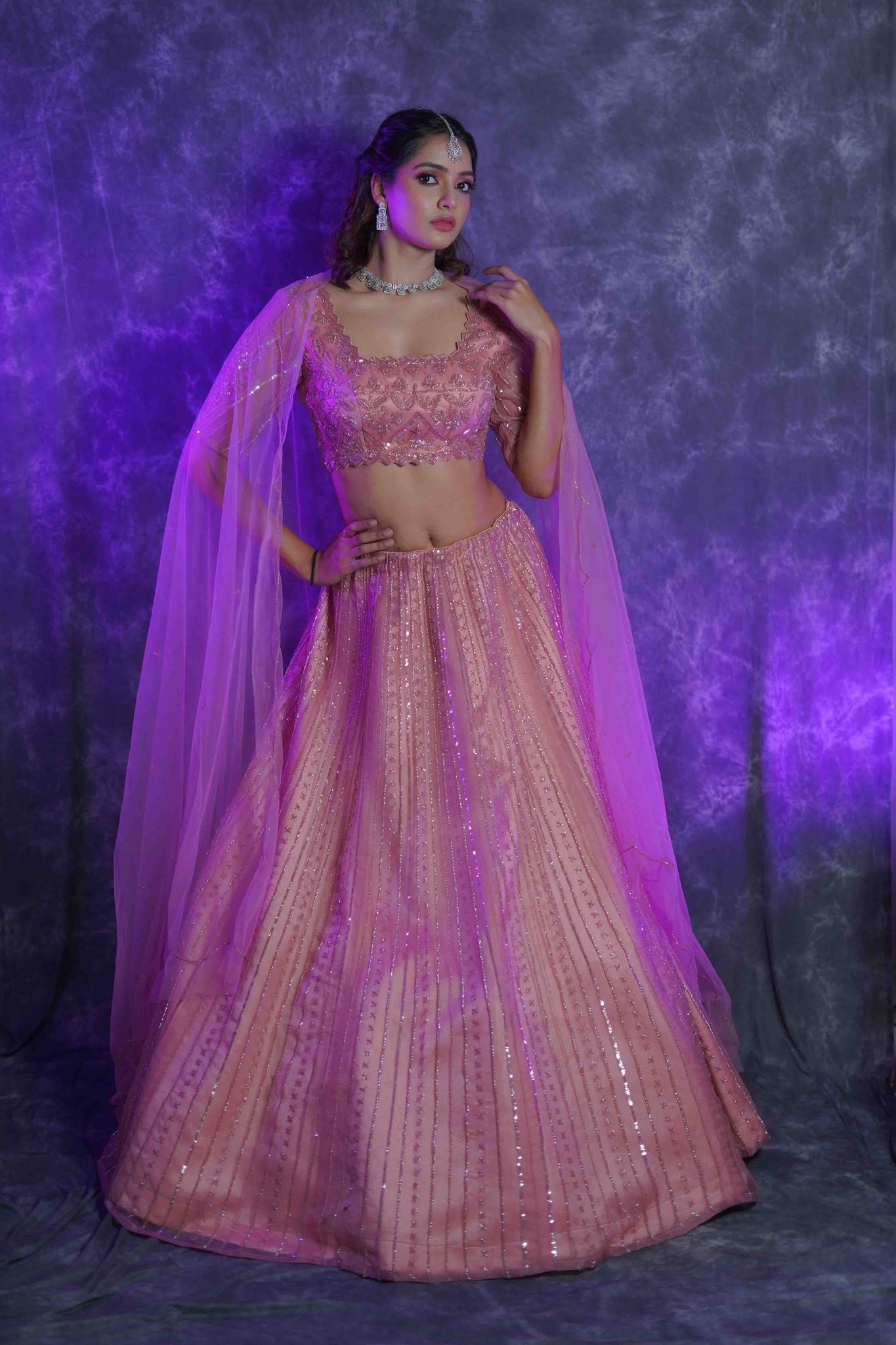 ROSE PINK 'MEHR' LEHENGA