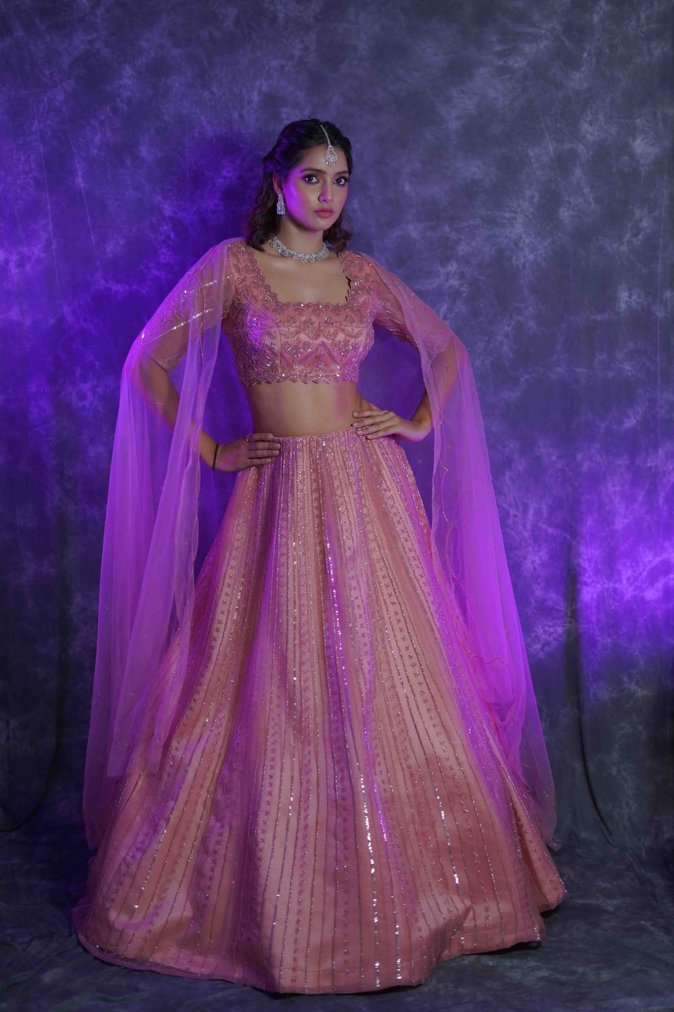 ROSE PINK 'MEHR' LEHENGA